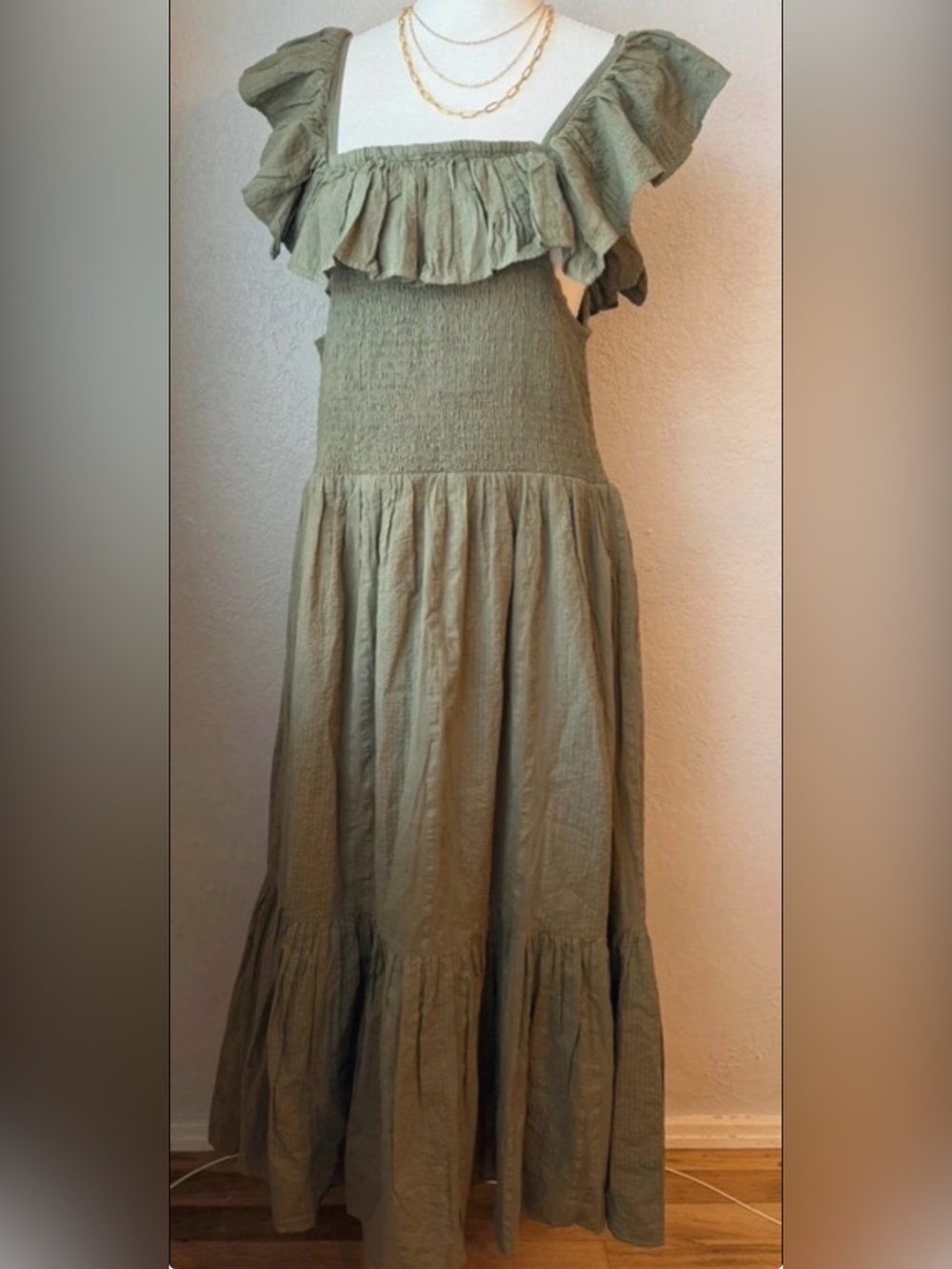 NWT Dotti Olive Green Smocked Swim Coverup Dress XL